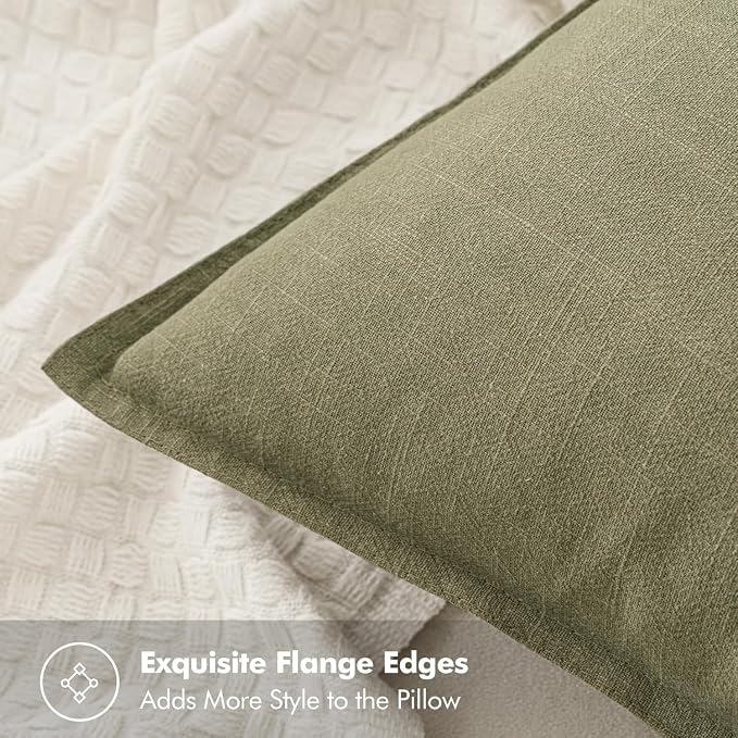 MIULEE Decorative Linen Euro Sham Pillow Covers 22x22 Inch Light Olive Green