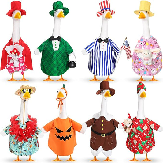 8 Set Seasonal Holiday Goose Outfits Fall Halloween Christmas Summer All Seasons Lawn Porch Goose Clothes Costume for 23" Cement Statue Garden Patio Outdoor Decoration(Boy Style)