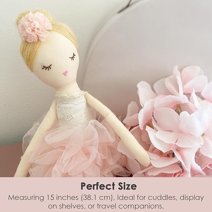 MON AMI Charlotte The Ballerina Stuffed Doll - 15”, Plush Ballerina Doll for Girls, Use as Toy or Room Decor for Kids of All Ages