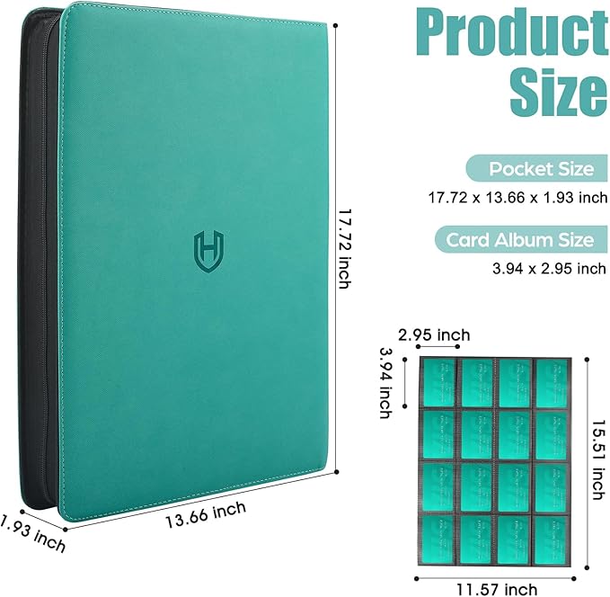 Card Binder 16 Pocket with Zipper, 1024 Pockets Trading Card Holder Book, Premium PU Cover Zip Folder Binder, Side Loading Carrying Case Binder Album for TCG, MTG, Sports Cards, Game Cards