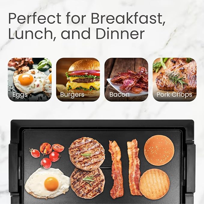 Indoor Grill & Electric Griddle, 1800W 20-Inch XL Nonstick Electric Skillet Griddle with Adjustable Temperature & Drip Tray, Easy to Clean – For Breakfast, Pancakes, Eggs, Teppanyaki
