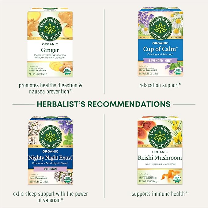 Traditional Medicinals Organic Lemon Balm Tea, Tea Bags | Herbal | Pack of 2 | 16 Count | Calming