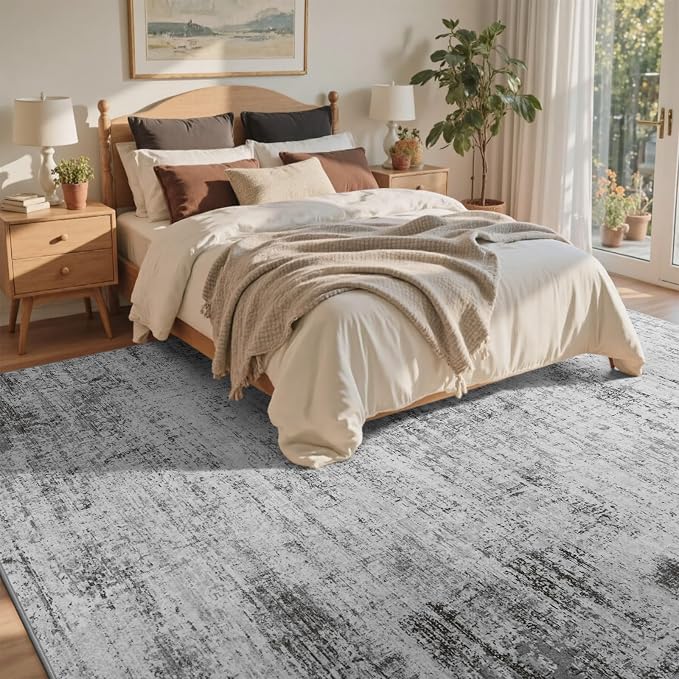 8x10 Ft Large Area Rugs for Living Room, Soft Non-Slip Washable Rugs Modern Abstract Pattern Carpet for Bedroom Indoor Floor Nursery Home Decor (Grey)