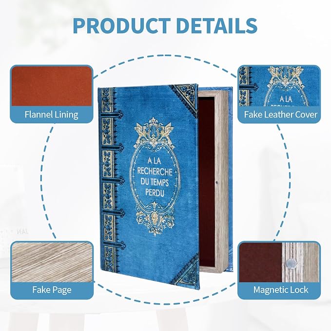 Book Box Decorative Storage Box Faux Wood Book Box | with Magnetic Cover Storage for Hidden Jewelry,Photos, Greeting Cards,Remotes，Large Size Box -4-04