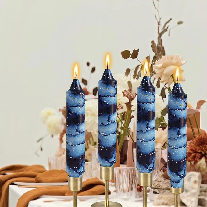 Candlesticks 10 in Vintage Floral Taper Candles Hand Printing Flowers Candlesticks Tall Printed Tapered Candle Sticks for Home Garden Decor Simple Modern, 4 Pack