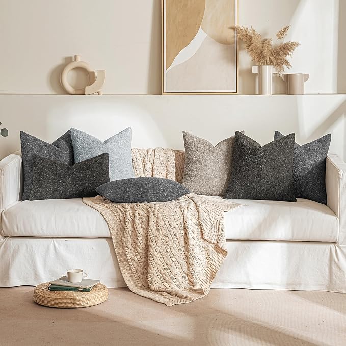 MIULEE 22x22 Decorative Euro Sham Boucle Couch Pillow Covers Dark Coffee | Set of 2 Textured Neutral Throw Pillow Covers, Accent Solid Pillowcases, Sofa Living Room Home Decor