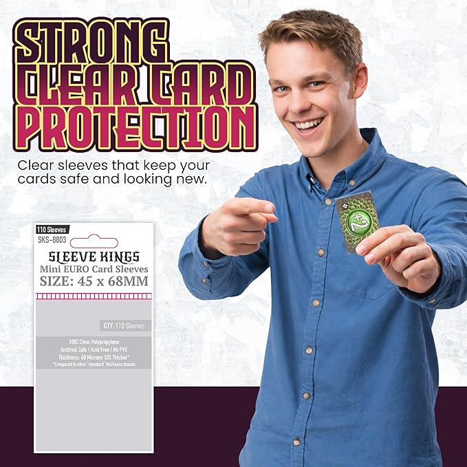 Sleeve Kings Mini Euro Card Sleeves 45 x 68 mm – 110 Pack, Extra Clear 60 Micron Polypropylene, Acid-Free, PVC-Free – SKS-8803