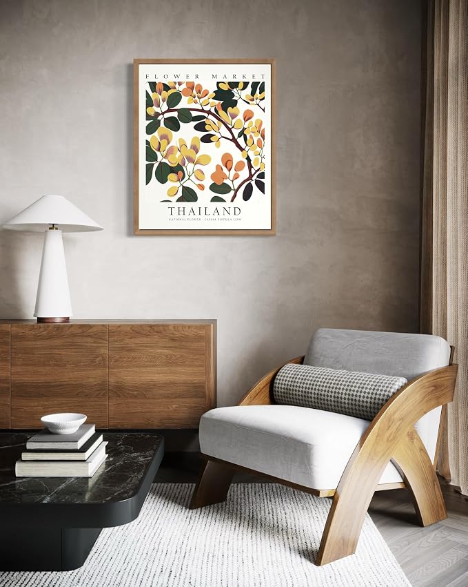 Thailand Flower Market Art Print Poster, Wall Art Floral Painting Botanical Decor for Bedroom, Kitchen, Bathroom Livingroom Decoration 82B (Thailand, 10"L x 8"W, Wood Frame)