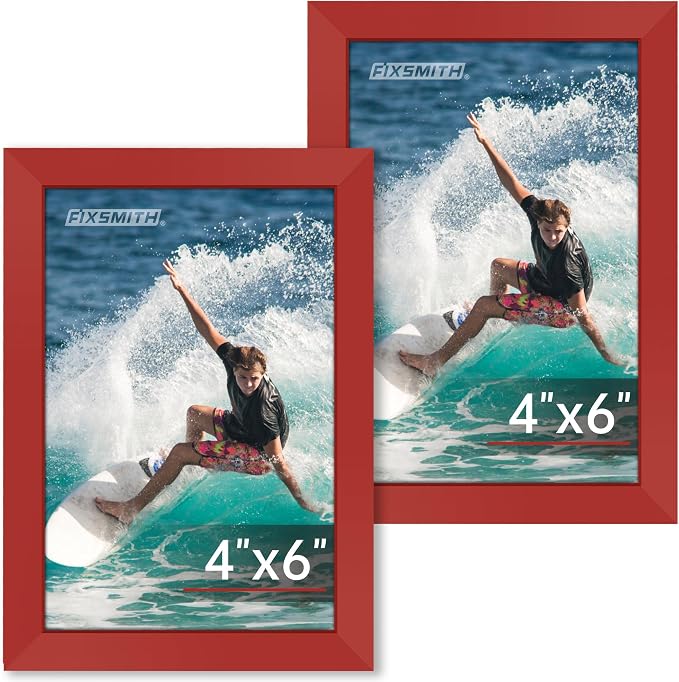 FIXSMITH 4x6 Picture Frame Set of 2, Red Photo Frame 4x6 with HD Plexiglass, Brown Picture Frames Collage for Tabletop or Wall Display