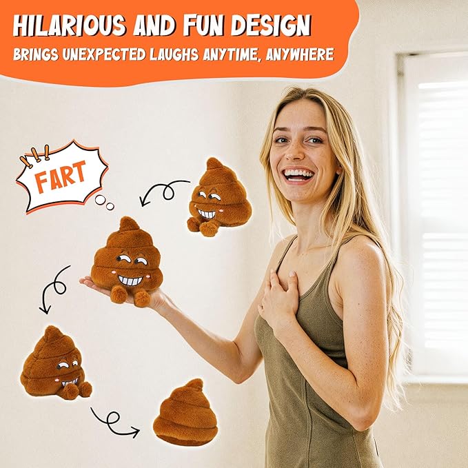 Farting Poop Plush Toy – Funny Poop Toy with 30 Hilarious Fart Sounds, Soft & Durable Gag Gift for Kids, Pets, and Pranks – Great Décor for Home, Office, or Parties