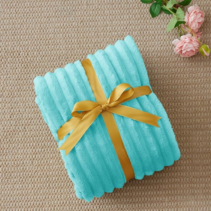 BEDELITE Ribbed Twin Blanket for Couch & Bed, Aqua, 60"x80" | Ultra-Soft Plush Fleece, Cozy, Warm Yet Lightweight, Ribbed Texture, Home Decor, Machine Washable, Giftable, All-Season Use