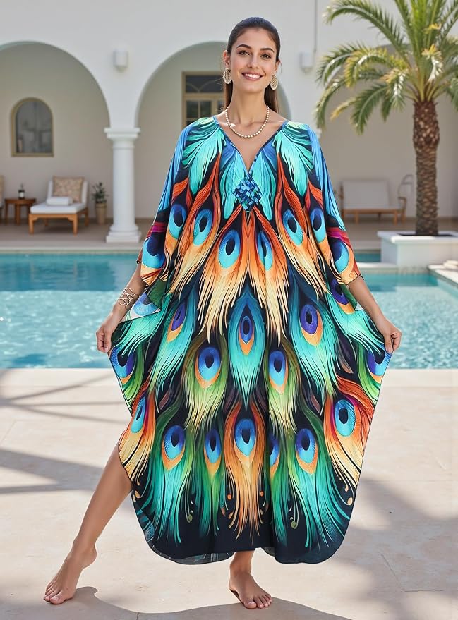 Mumu Dresses for Women Plus Size, Bohemian Kaftan Beach Cover Up Long Maxi Nightgown Soft Loungewear
