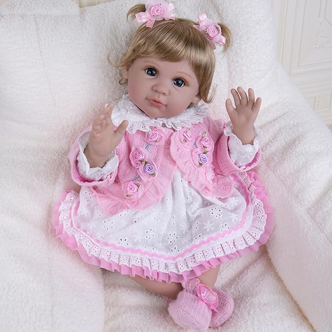 Milidool Lifelike Reborn Baby Dolls Girl - Realistic Newborn Silicone Baby Dolls Girl Real Packaged with Bunny Toy Feeding Toy Accessories Gift Set for Kids Age 3+