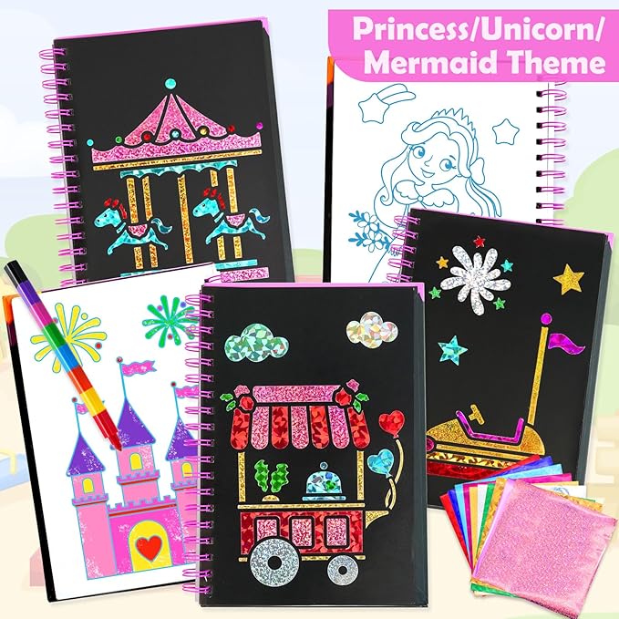 FUNNYB&G Foil Art Crafts for Kids Ages 4-8: Valentines Crafts for Kids 2026,Birthday Gift for Girls,Art and Crafts,Party Favors,Creative Toys for Girls Boys 4 5 6 7 8 9 Years Old(Amusement Park)