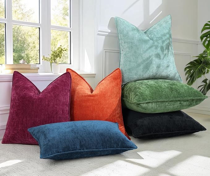 decorUhome Chenille Rhododendron Throw Pillow Covers 16x16 Set of 2 | Fall Soft Couch Decorative Modern Velvet Pillow Cases with Elegant Design for Sofa Bed Living Room Home Decor