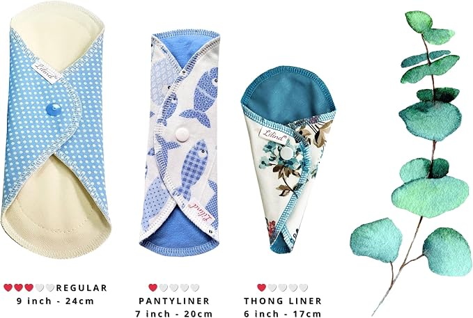 Lilind® 6 Pack Everyday Black Pantyliners, Organic Cloth Pads, Reusable Menstrual Sanitary Napkins, 100% Cotton, Random Flowers