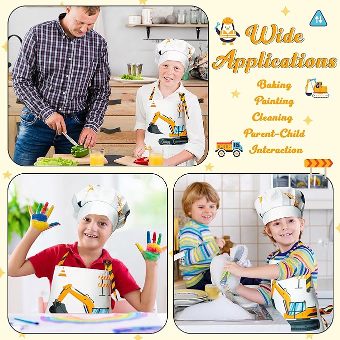 R HORSE Kid Apron and Chef Hat Set- 2Pcs Adjustable Vehicle Children Kitchen Apron Dress up Role Play Chef Toy Kid Funny Cooking Birthday Gift for Kids Cooking Baking Painting and Training