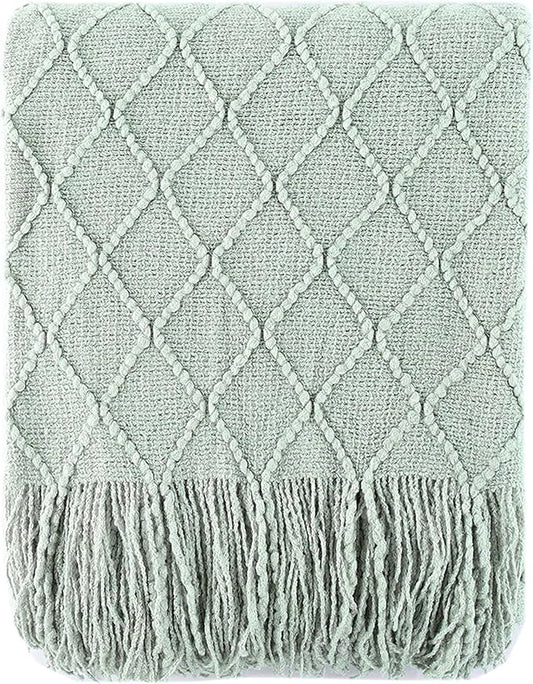 BATTILO HOME Sage Green Throw Blanket for Couch, Boho Bed Throws for Home Decor, Light Blue Throw Blanket for Sofa Living Room, 50"x60"