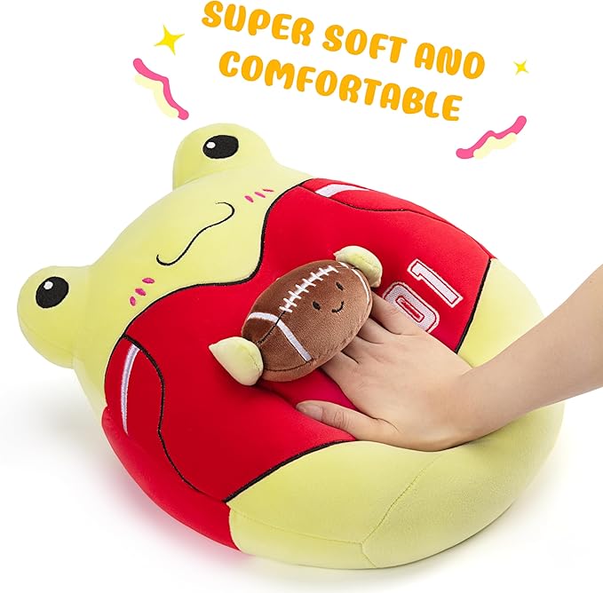 Original 13.5-inch Large Frog Football Plush Pillow Stuffed Animal Toy,Big Size Ball Cuddle Cute Soft Pillows Plushie,Gift for Kids Boys