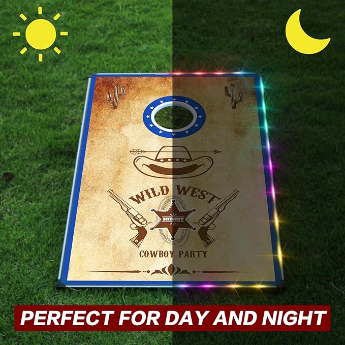 LED Cornhole Set, 3 x 2ft / 4 x2 ft Cornhole Board Game Set, Corn Hole Outdoor Game, Multi-Design with Light-Up Border, 8 Bean Bags, Carrying Case for Backyard, Beach, Lawn
