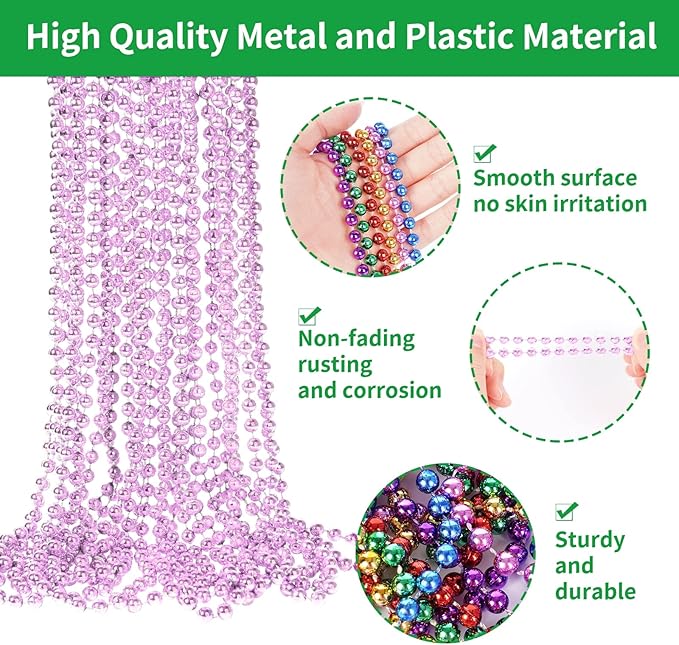 120 PCS Pink Bead Necklace, Pink Mardi Gras Beads, Cancer Awareness Beaded Necklaces, Valentine Necklace, 33 Inch Round Party Beads for Mardi Gras Christmas Cancer Awareness Month Events