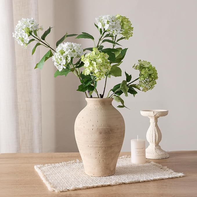 Ceramic Flower Vase Home Decor, 9 in Farmhouse Table Vase Retro Vintage Living Room Kitchen Bedroom Decoration Pottery Decorative Vases for Flowers Shelf Office Coffee Desk Dining Entryway, Rustic