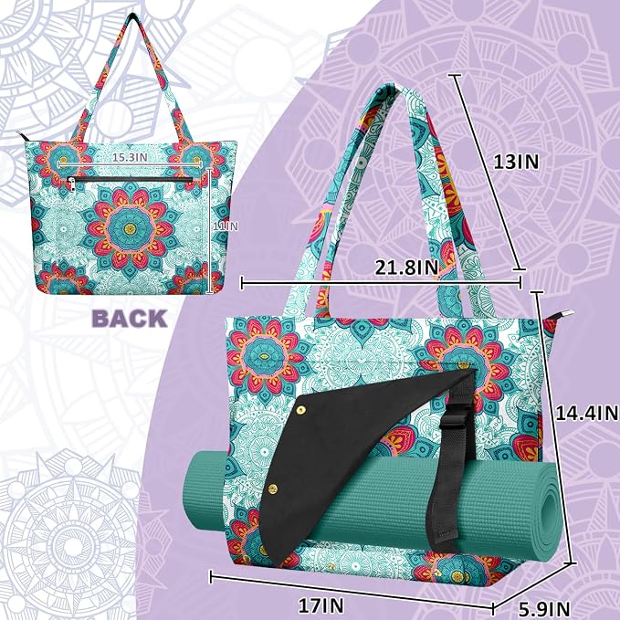 Yoga Bag for Women, Large Canvas Yoga Mat Tote Bag with Yoga Mat Carrier - Large Mat Pocket Fitness Tote for Pilates, Gym, Travel, Office & Beach