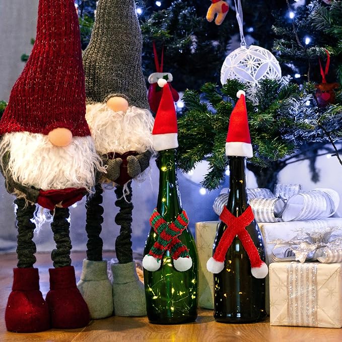 Bencailor 36 Pieces Mini Christmas Scarves for Craft Tiny Snowman Scarves 7.9 x 0.6 Inch Xmas Pet Knitted Scarf Doll Snowman Wine Bottle Scarf Accessory Holiday Christmas Decor for DIY (Stylish Color)