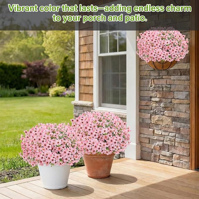 13 Bundles Artificial Flowers for Outdoors Summer Decoration | Silk Realistic UV Resistant Fake Plants Faux Flowers for Outside Planter Porch Yard Patio Garden Home Indoor, Pink