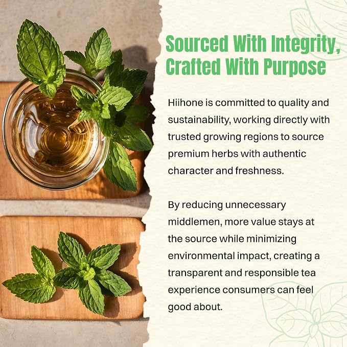 Hiihone Peppermint Tea Bags 50 Count – Pure Peppermint Mint Tea, Caffeine-Free Herbal Tea, Cooling & Refreshing, Non-GMO, Soothing, Supports Digestion & Fresh Breath, Hot or Iced
