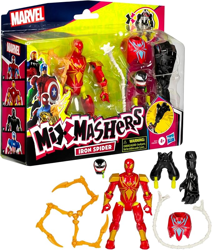 Spider-Man MixMashers Marvel Iron Spider Custom Spider-Man Mix-and-Match Deluxe Action Figure & Accessories, 5-Inch-Scale (12 cm) Super Hero Toys, Ages 4+