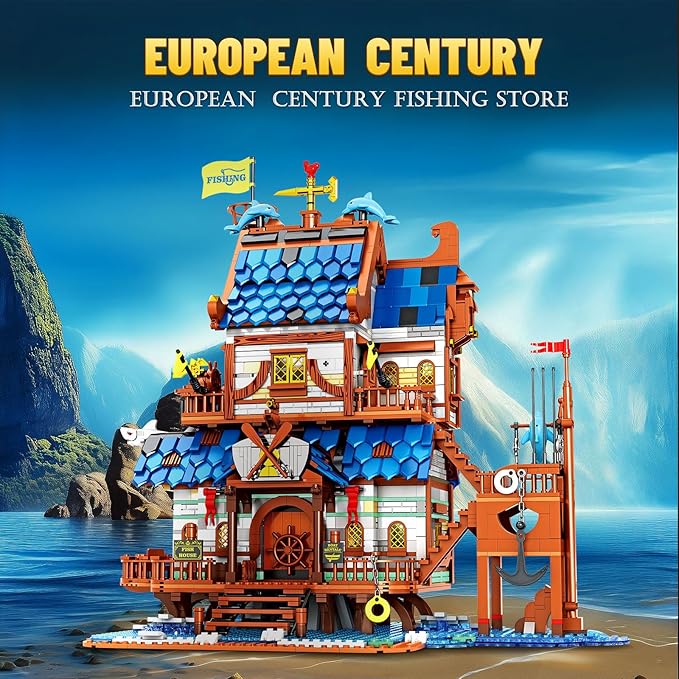 Medieval Fishing Store Lighting Building Block Sets for Adults, Medieval Architecture Display or Home Office Decor, Creative Construction Building Kits 66007, Idea Gift for Adults and Teen