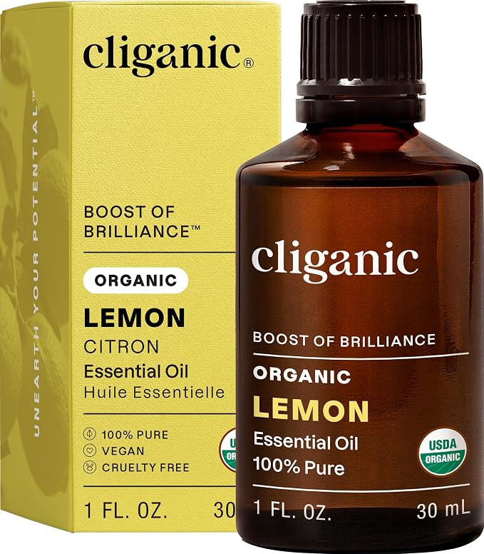 Cliganic USDA Organic Lemon Essential Oil (1oz) - 100% Pure & Natural | Undiluted, for Aromatherapy, Household Cleaning | Non-GMO Verified