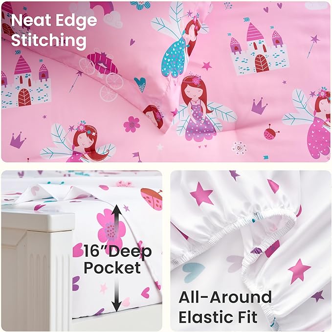 Joiedomi Kid Twin Comforter Set 5 Piece Princess Bedding Set for Boys Girls Super Soft Microfiber Bed in a Bag with Comforter Sheets Pillowcase Sham