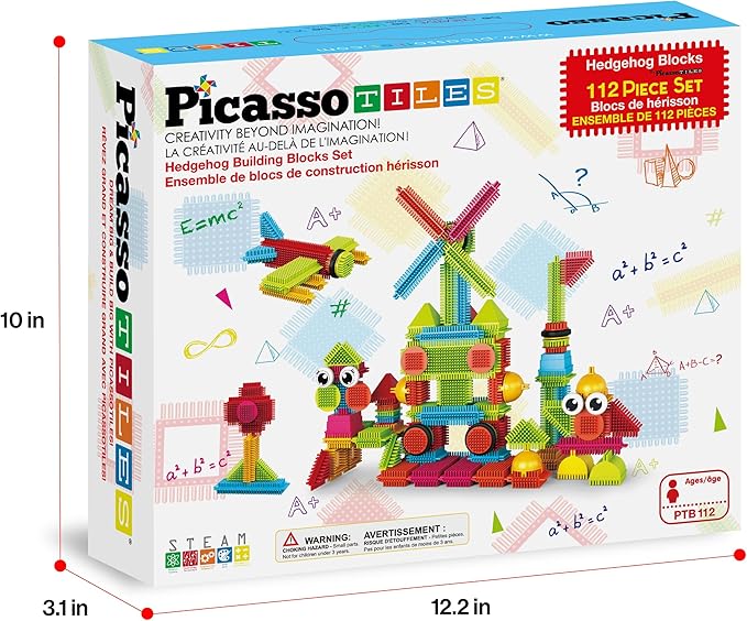 Picasso Toys112pcs Hedgehog Blocks STEM Building Tiles Set Construction Learning Toy Stacking Interlock Block, Creativity Beyond Imagination, Inspirational, Recreational, Educational PTB112