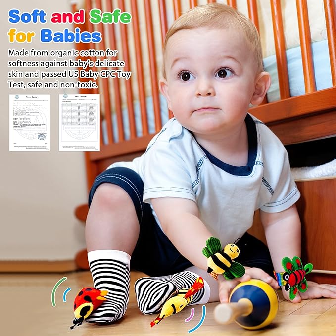 Baby Toys 0-6 Months: Baby Rattles 0-6 Months Infant Toys Baby Wrist Rattle Socks for 6-12 Month Baby Boy Girl Gifts Valentines Day Gifts for Kids