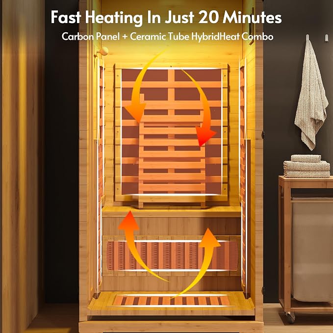 Infrared Sauna at Home 1-2 Person with 7 Color Full Spectrum, Low EMF 1745W Fast Heating Canadian Hemlock Wood Sauna, Indoor Dry Sauna with Music Speakers for Home, Gym (3Lx3.3Wx6.3H Ft)