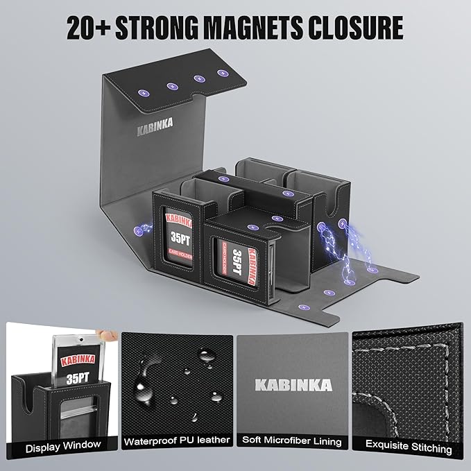 Kabinka Card Deck Box for MTG Commander, Holds 400+ Double-Sleeved Cards, 5 IN 1 Detachable Card Case with Dice Tray, Fits Magic/TCG Cards, 4 Magnetic Card Holders & Dividers (Black)