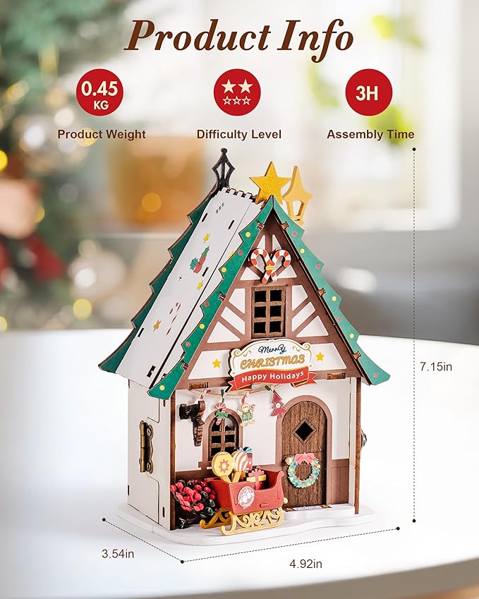 Rowood Miniature House Kit Christmas,Miniature Dollhouse Kits for Adults,Mini House Toy Building Kit,Craft Kits for Women on Christmas-Twinkling Christmas House