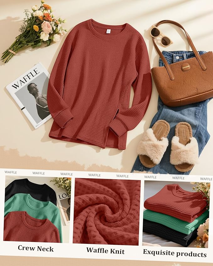 3 Pack Women's Maternity Shirts Long Sleeve Waffle Knit Side Split Oversized Tops Pregnancy Clothes Fall Tees