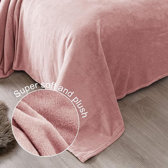 Exclusivo Mezcla Soft Fleece Blanket Queen Size for Bed, Dusty Pink | 90x90 Inches, Double-Sided Brushed Flannel, Lightweight Plush Cozy Blanket for Home Decor, All Season, Machine Washable