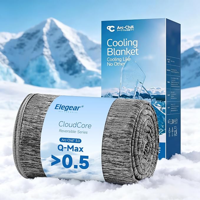 Elegear Revolutionary Arc-Chill® 3.0 Cooling Blanket for Hot Sleepers Black | Q-Max>0.5 Cooling Fabric, Absorbs Heat to Keep Body Cool, Lightweight Summer Blankets for Night Sweats & Menopause, 79"x86"