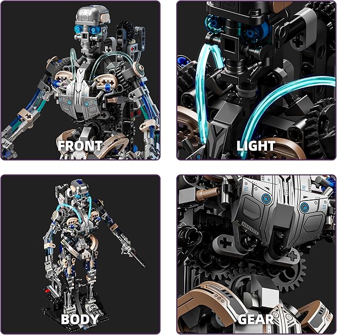 692PCS Mechanical Skeleton Robot Building Block Set，3D Poseable Model with LED Light, Movable Linkage Gears, Display Stand, STEM Toys Gift for Kids & Adults Perfect for Horror Fans & Gothic Room Decor