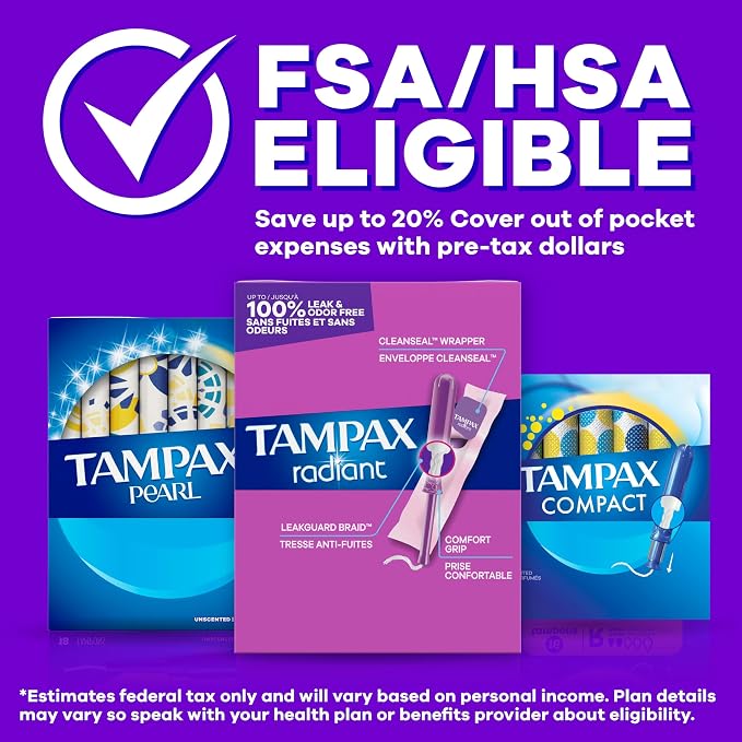 Tampax Radiant Tampons for Women Multipack, with LeakGuard Braid, Regular/Super/Super Plus Absorbency, Unscented, 112 Count (4 Packs of 28), Packaging May Vary