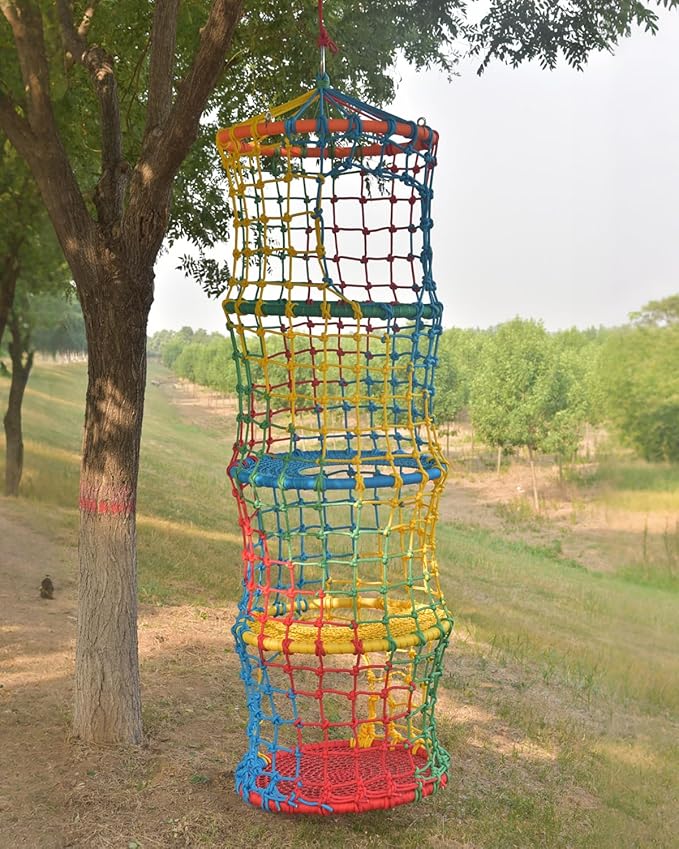 Saucer Tree Swing for Kids Climbing Rope Ladder for Children Rock Climbing Holds Suspension Indoor and Outdoor Balance Coordination Training Equipment (4 Tier)