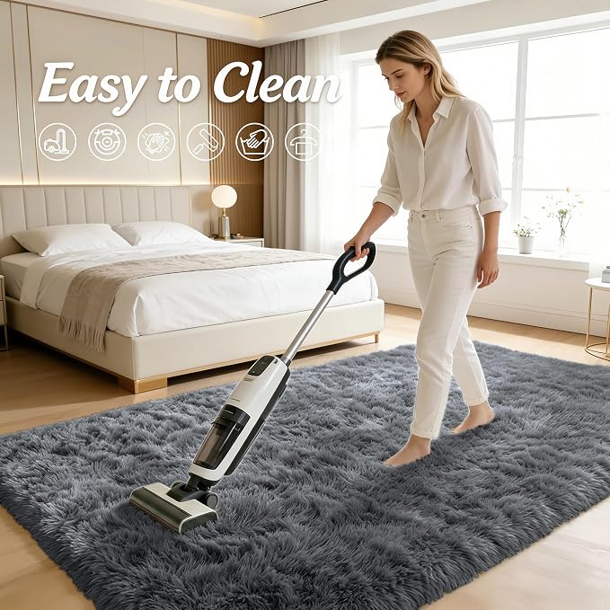 OLANLY 8x10 Machine Washable Large Area Rugs for Living Room, Bedroom, Soft Fluffy Shaggy Bedside Rug, Indoor Floor Carpet for Kids Girls and Boys, Dorms, Nursery, Home Decor Aesthetic, Grey
