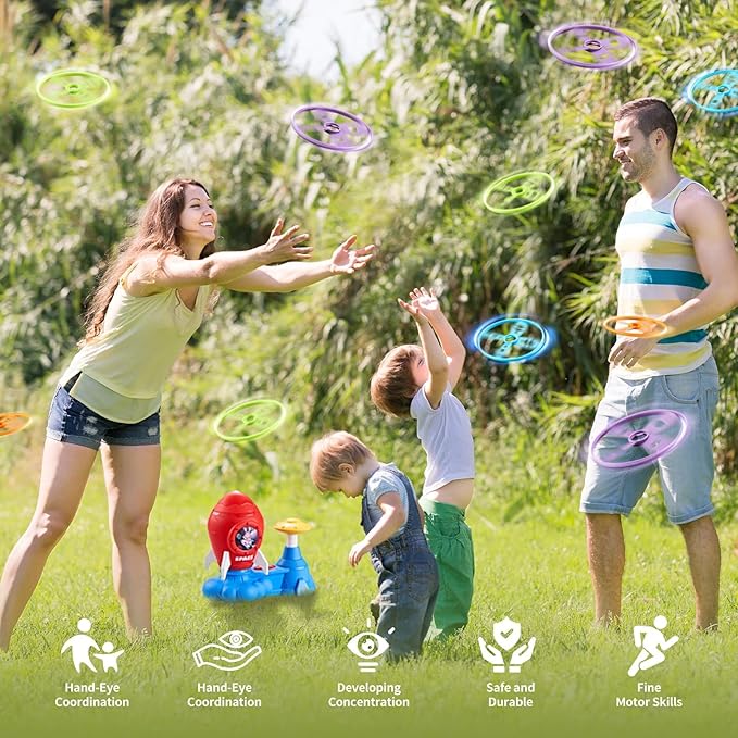 Outdoor Toys for Kids Ages 3-8: Flying Disc Rocket Launcher Toy Butterfly Chasing Games, Outside Activities Toy for Kids Ages 3 4 5 6 7 8, Yard Games Birthday Gift for Toddlers Boys Girls, Red