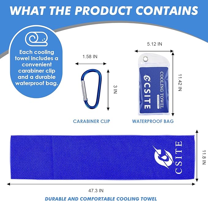 CSITE 6 Pack Cooling Towels (47"x12") for Neck and Face, Ice Towel for Hot Weather, Soft Breathable Chilly Gym Towels, Microfiber Towel for Work Out, Yoga, Running, Camping & More Activities