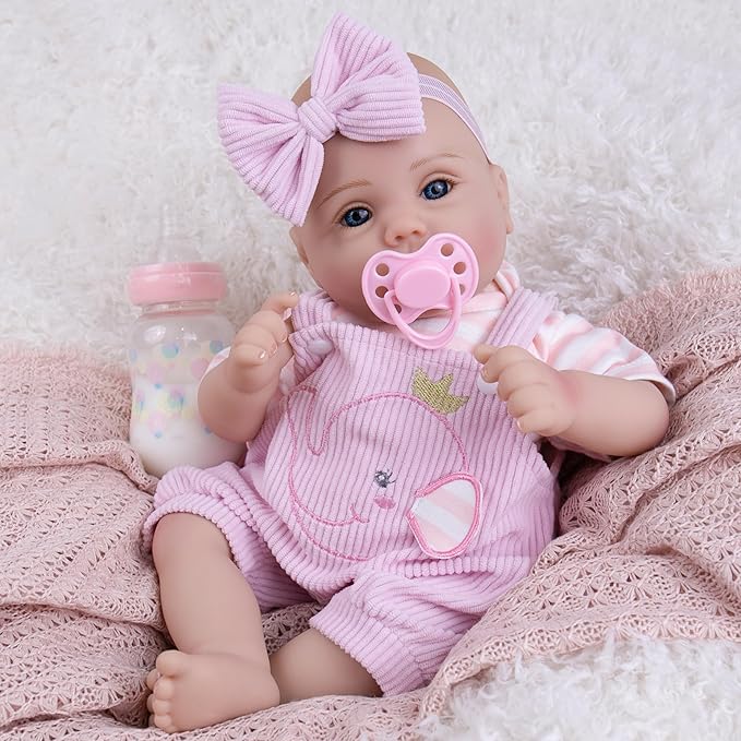 Milidool Lifelike Reborn Baby Dolls Realistic Baby Girl Dolls 18Inch Newborn Baby Girl with Pink Doll Clothes with Elephant Pattern for Kids Age 3+