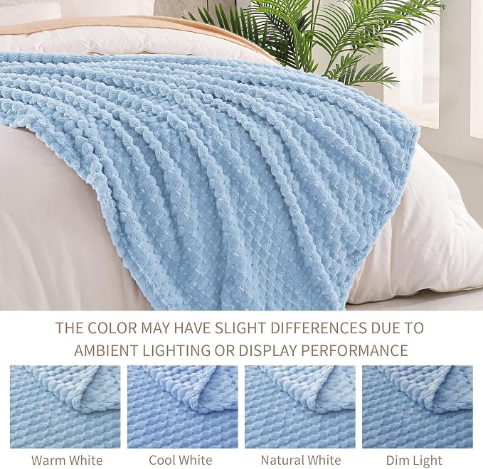 Exclusivo Mezcla 3D Fleece Queen Size Blanket for Bed, Stone Blue | Extra Soft Fuzzy Plush Lightweight Bed Blankets, Cozy Fluffy Decorative Blankets for All Seasons, 90x90 Inches